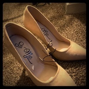 Nude suede close-toed stiletto heels